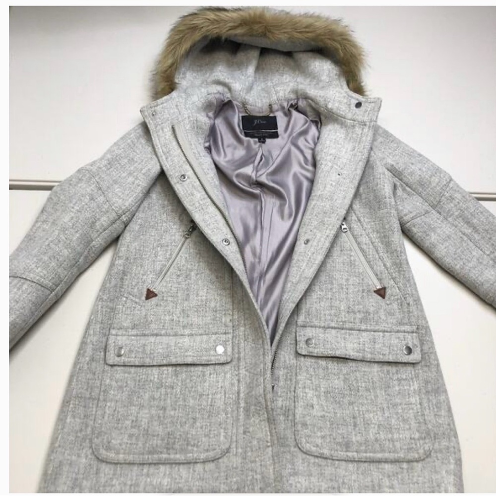 J. Crew Chateau Parka Gray Hooded Italian Stadium Cloth- 4T